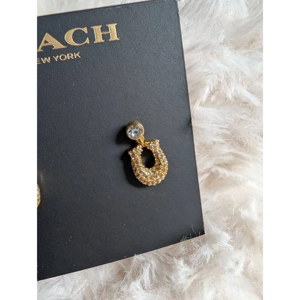COACH Signature Gold Pave C Stud Dangle Earrings - Picture 2 of 3